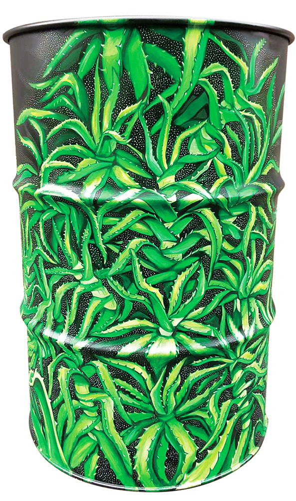 黄色のカニがいっぱい描かれたドラムカン